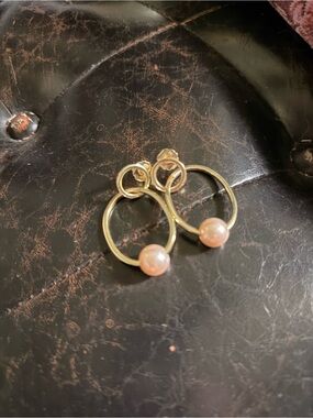 Pandora Gold Hoop Earrings with Blush Pink Pearl